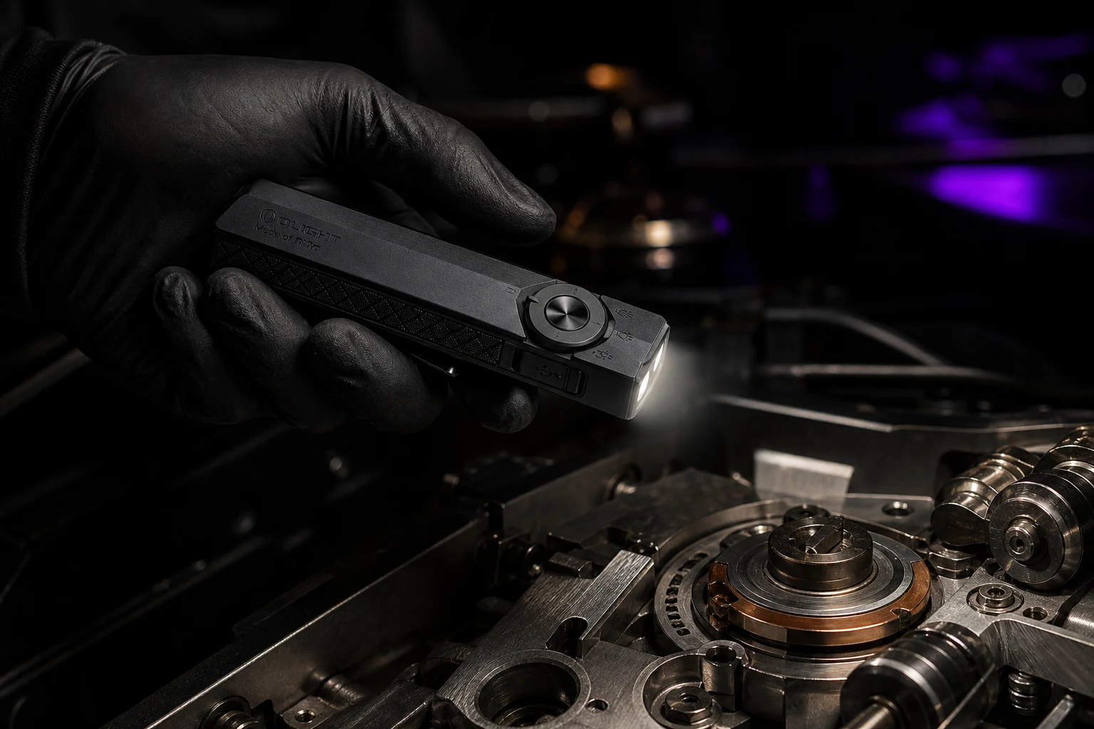 ArkPro Ultra illuminating a precision repair with its broad floodlight