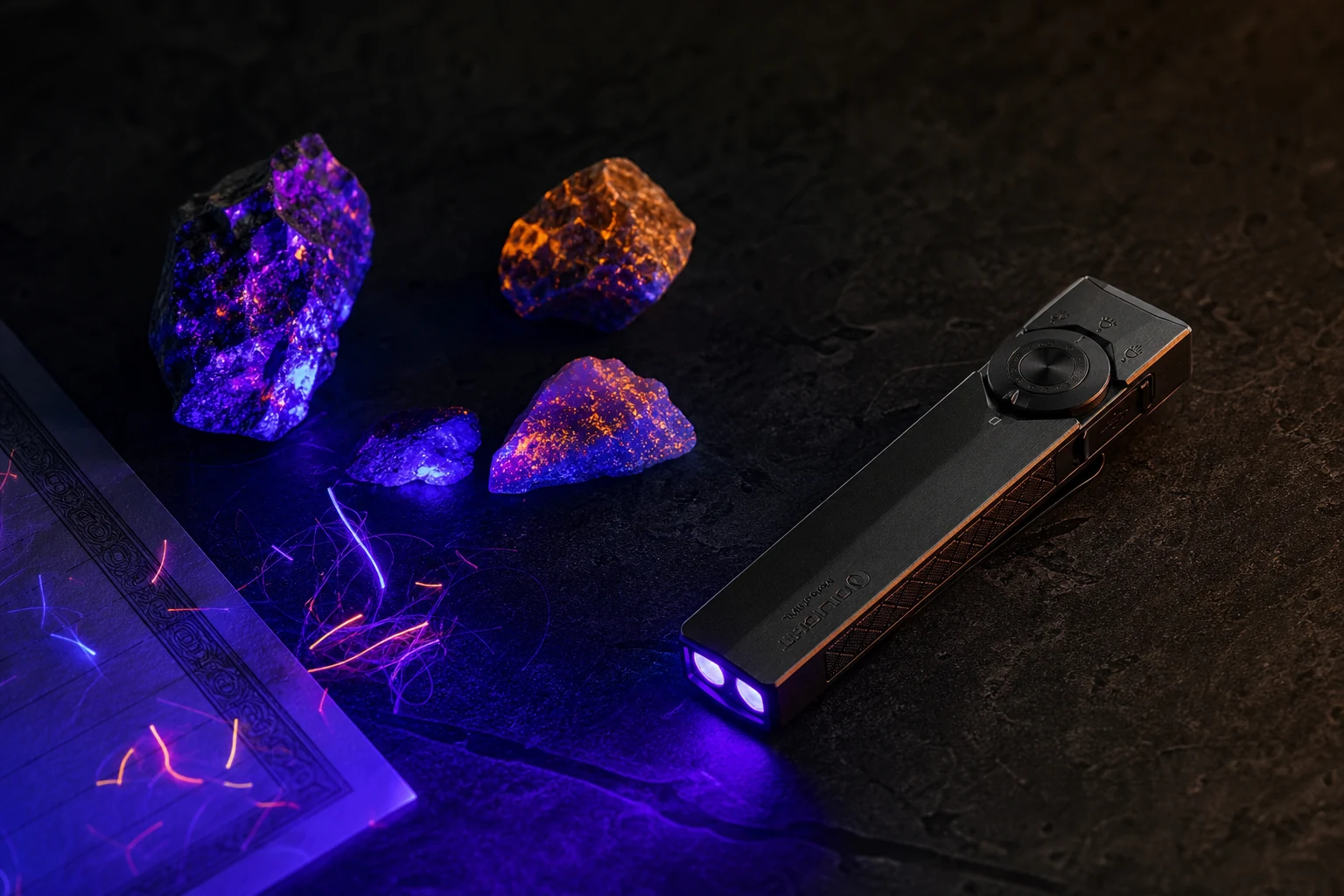 ArkPro Ultra revealing fluorescent minerals and security fibers with ultraviolet light