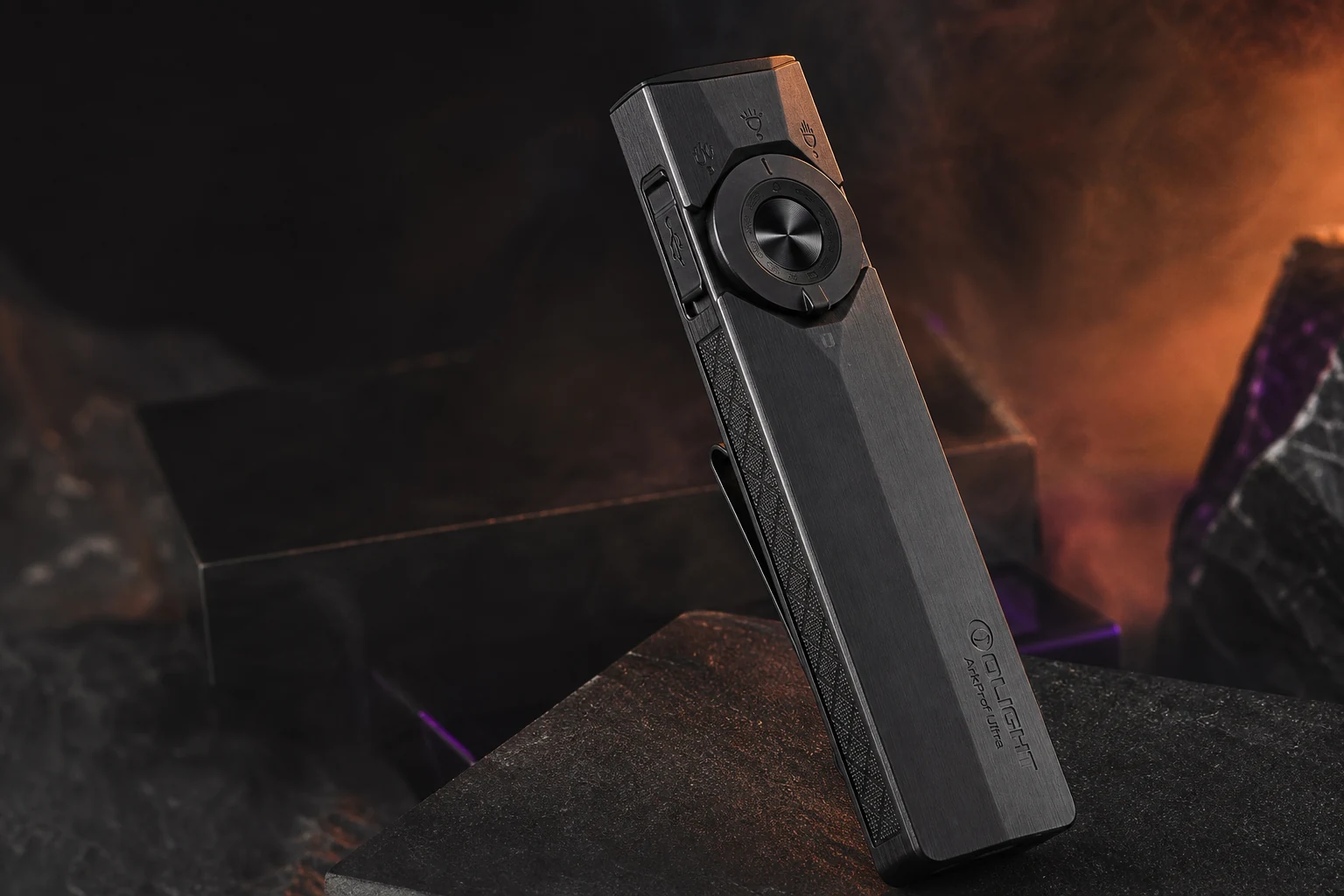 Onyx Black ArkPro Ultra displayed on a cinematic mineral set